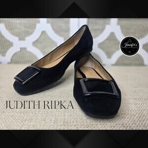 Judith Ripka Black Sally Suede Buckle Detail Ballet Flats Size 6.5W